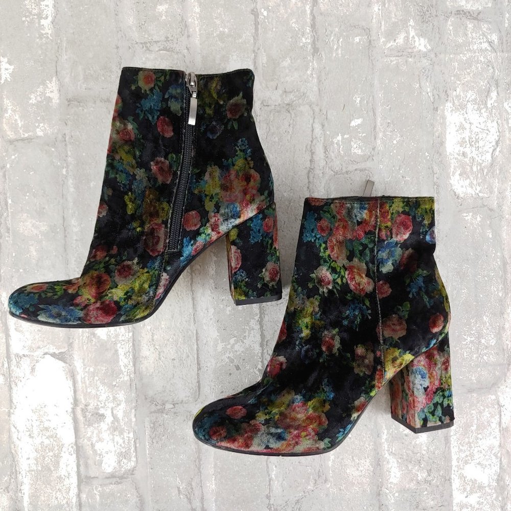 Limelight Monique Velvet Floral Print Women's Ankle Boots 4" Heel Size 7 1/2